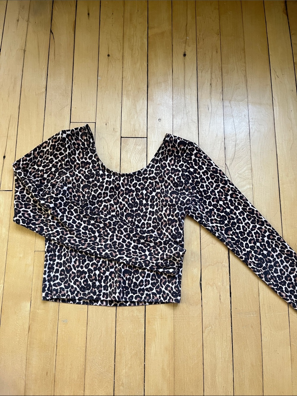 American Apparel Leopard Print Long Sleeve Crop Top - Black & Brown